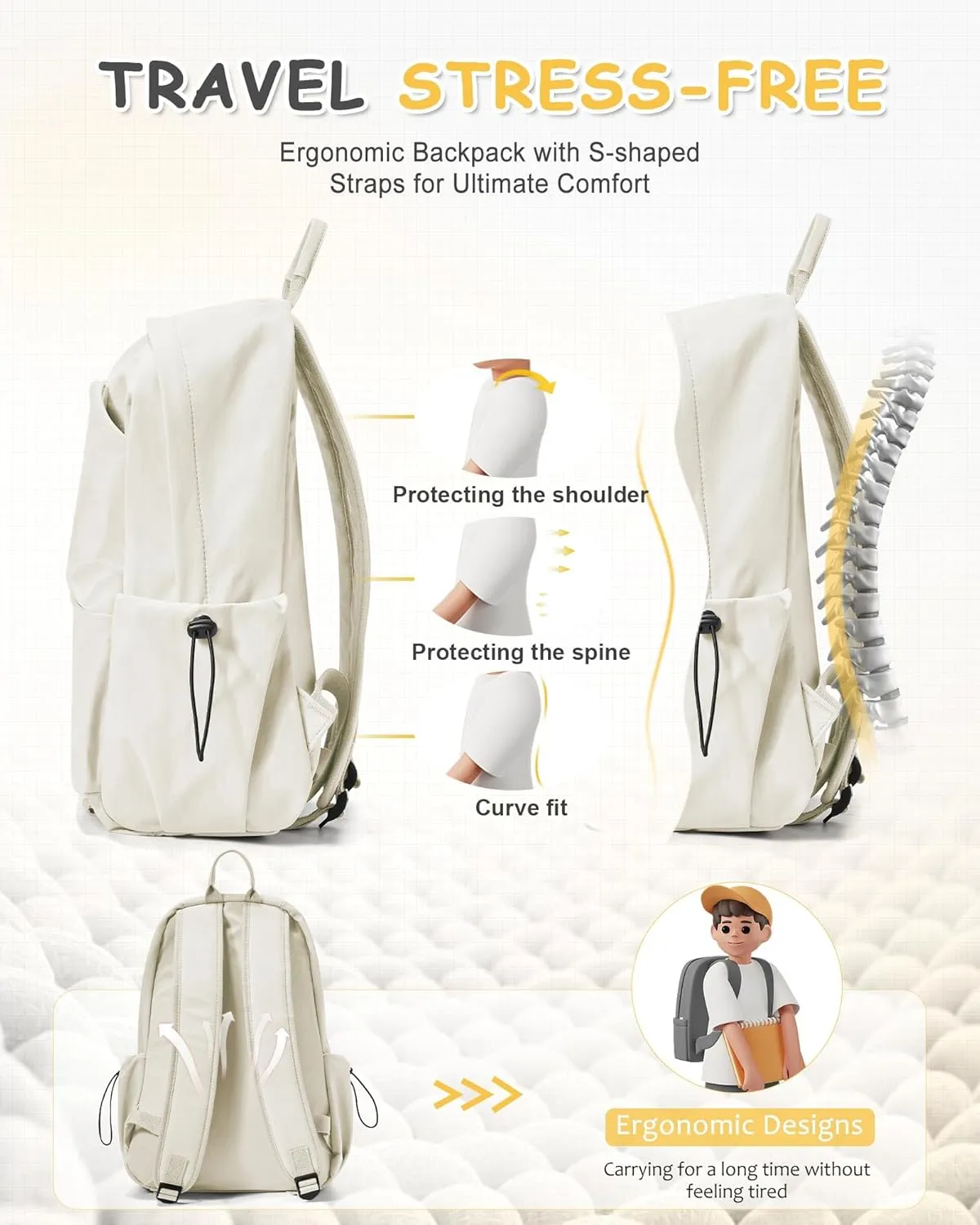 White Backpack for School, Small High School Bookbag Back Pack for Teens Girls Boys, College Backpack Book Bag for Women Men, Mini Simple Casual Daypack Backpack Mochilas Escolares para Adolescentes