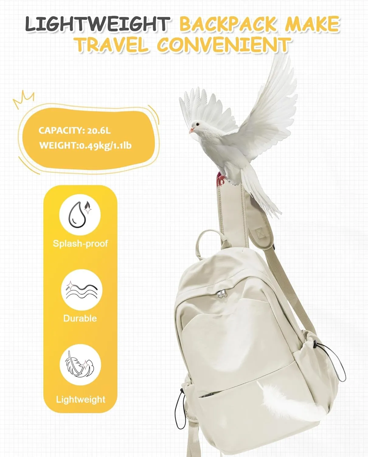 White Backpack for School, Small High School Bookbag Back Pack for Teens Girls Boys, College Backpack Book Bag for Women Men, Mini Simple Casual Daypack Backpack Mochilas Escolares para Adolescentes