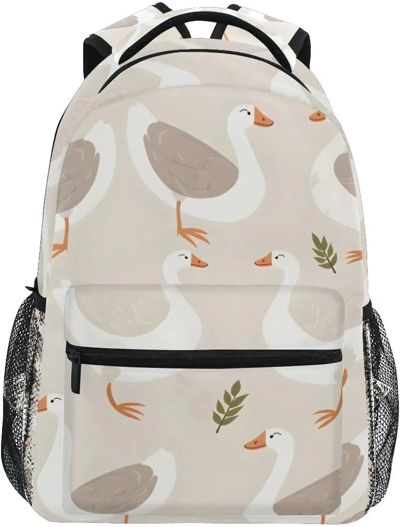White Grey Goose School backpack for Boys Girls, Elementary School Bookbag Travel Bag Laptop Daypack with Name Tag