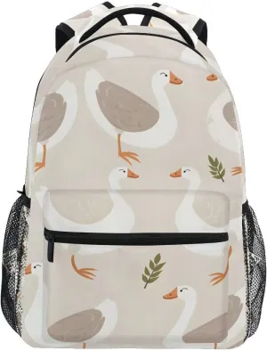 White Grey Goose School backpack for Boys Girls, Elementary School Bookbag Travel Bag Laptop Daypack with Name Tag