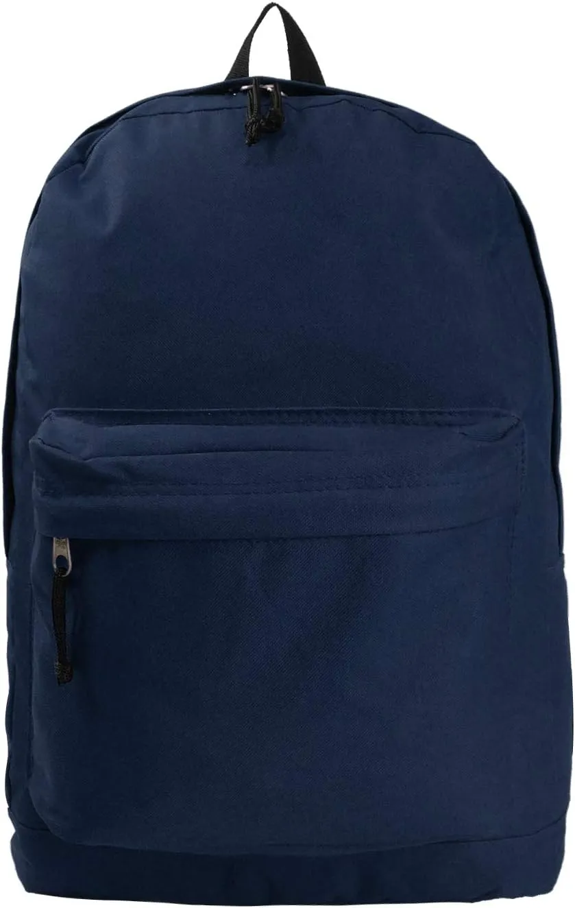 Wholesale Classic Backpack 18 inch Basic Bookbag Bulk Cheap Case Lot of 36pcs Simple Schoolbag Promotional Backpacks Non Profit Student School Book Bags Vintage Daypack Navy Blue