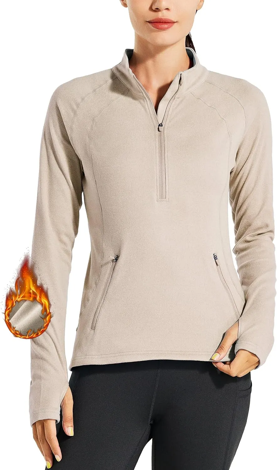 Willit Women's Fleece Running Jacket Pullover Thermal Equestrian Shirt Golf Shirt Long Sleeve Half Zip Exercise Winter Gear
