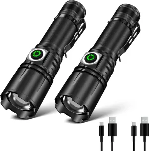 WINDFIRE Small Rechargeable Flashlights High Lumens, Super Bright Tactical Flashlights with Clip, Single Mode IPX45 Waterproof Pocket Flash Lights for Camping Emergency - 2 Packs