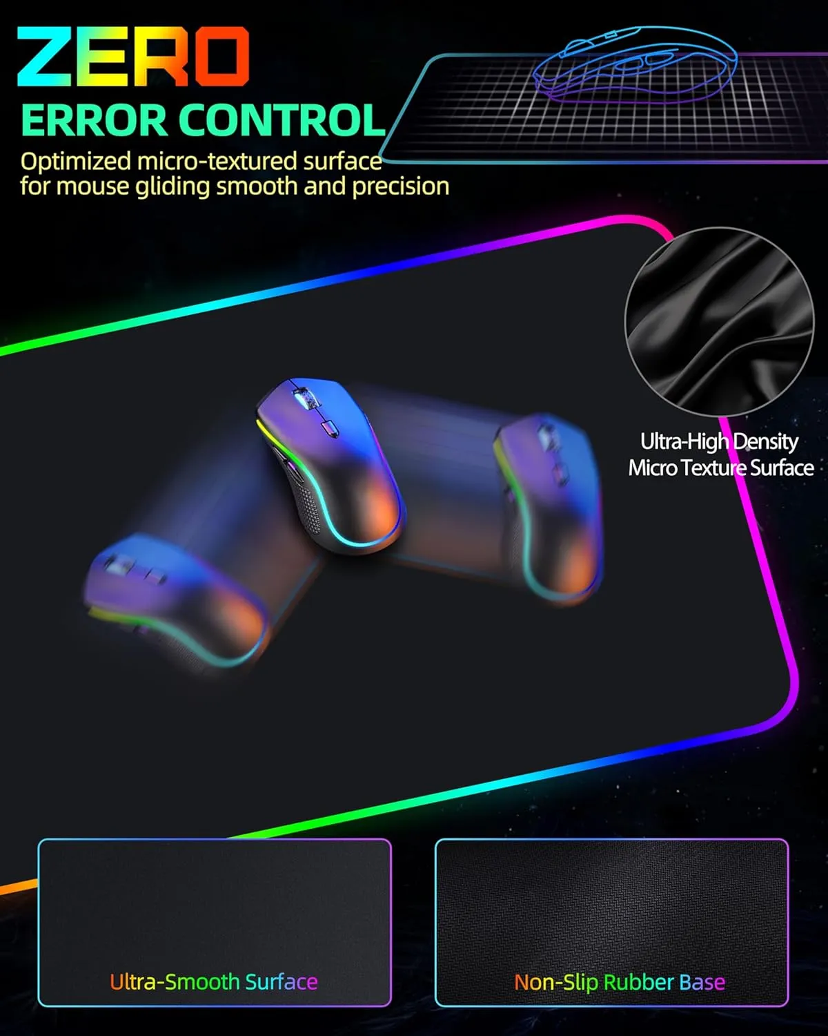 Wireless Charging Mouse Pad, RGB Gaming Mousepad, 31.5"x15.7" Extra Large Desk Pad, 13 Light Modes, Ultra-Smooth Surface, Non-Slip Base, Waterproof Computer Keyboard Mat for MacBook, PC, Laptop, Black