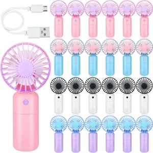 Woanger 24 Pcs Mini Handheld Fan Bulk Small Personal Portable Fan Powerful Eyelash Necklace for Wedding Travel Office Home Easter Party (White, Pink, Blue, Purple,3 Speed)