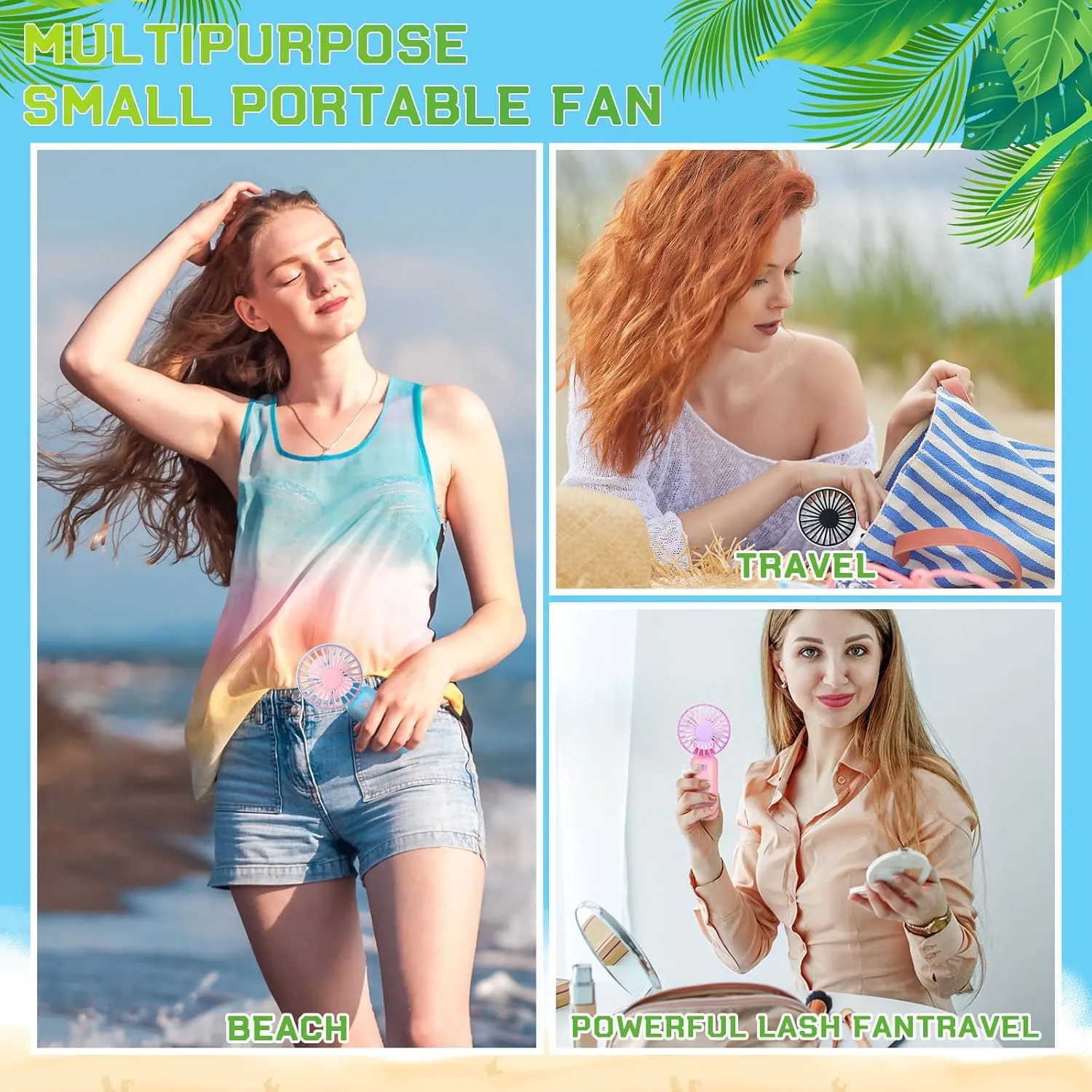 Woanger 24 Pcs Mini Handheld Fan Bulk Small Personal Portable Fan Powerful Eyelash Necklace for Wedding Travel Office Home Easter Party (White, Pink, Blue, Purple,3 Speed)