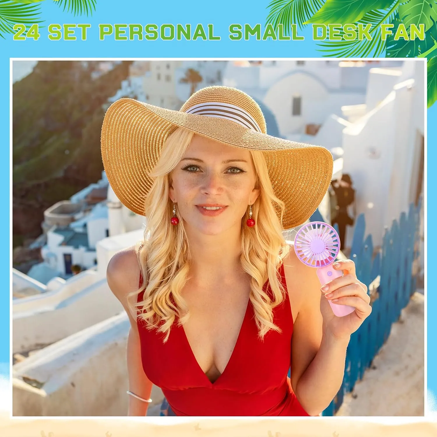 Woanger 24 Pcs Mini Handheld Fan Bulk Small Personal Portable Fan Powerful Eyelash Necklace for Wedding Travel Office Home Easter Party (White, Pink, Blue, Purple,3 Speed)