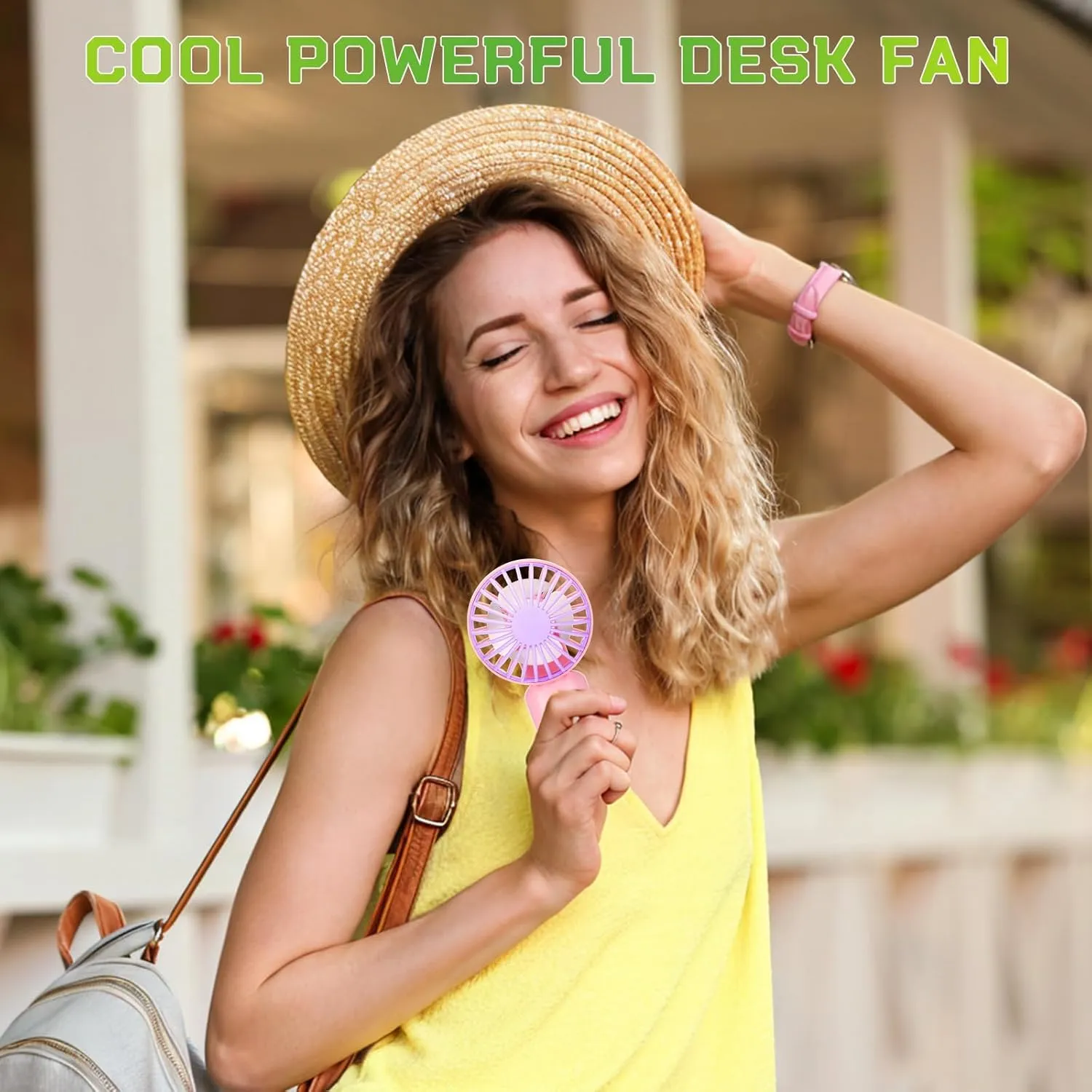 Woanger 24 Pcs Mini Handheld Fan Bulk Small Personal Portable Fan Powerful Eyelash Necklace for Wedding Travel Office Home Easter Party (White, Pink, Blue, Purple,3 Speed)