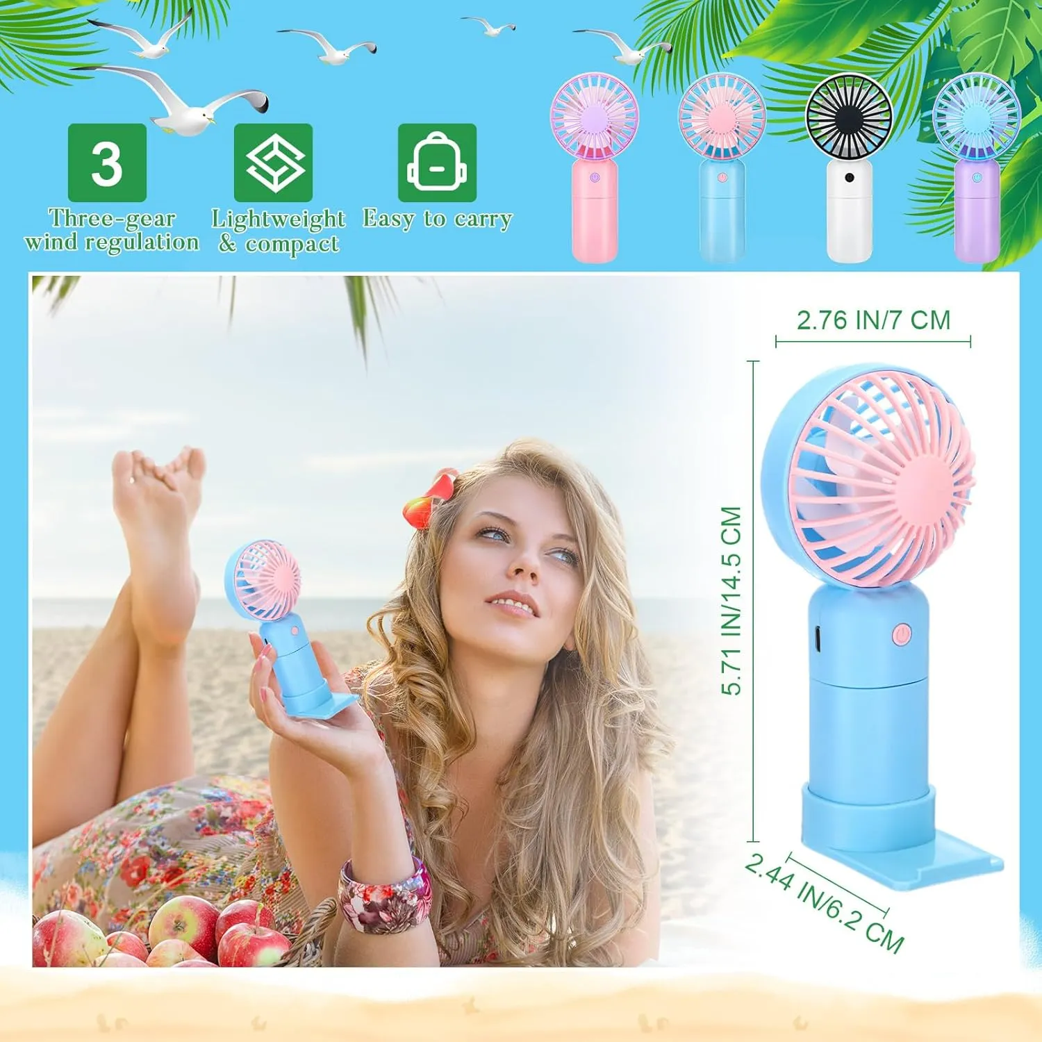 Woanger 24 Pcs Mini Handheld Fan Bulk Small Personal Portable Fan Powerful Eyelash Necklace for Wedding Travel Office Home Easter Party (White, Pink, Blue, Purple,3 Speed)
