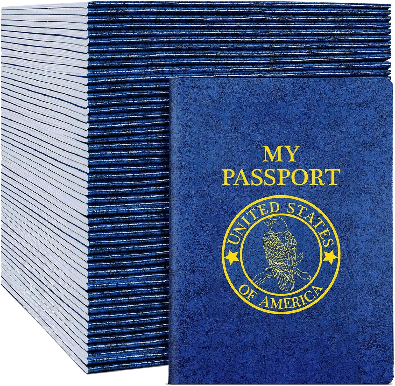 Woanger 50 Pcs Blank Passport Book Blue Passport Notebook Bulk 4 x 5.5 Inch Play Fake Pass Port Travel for Kid Operation World Travel Pretend School Activity (Classic)