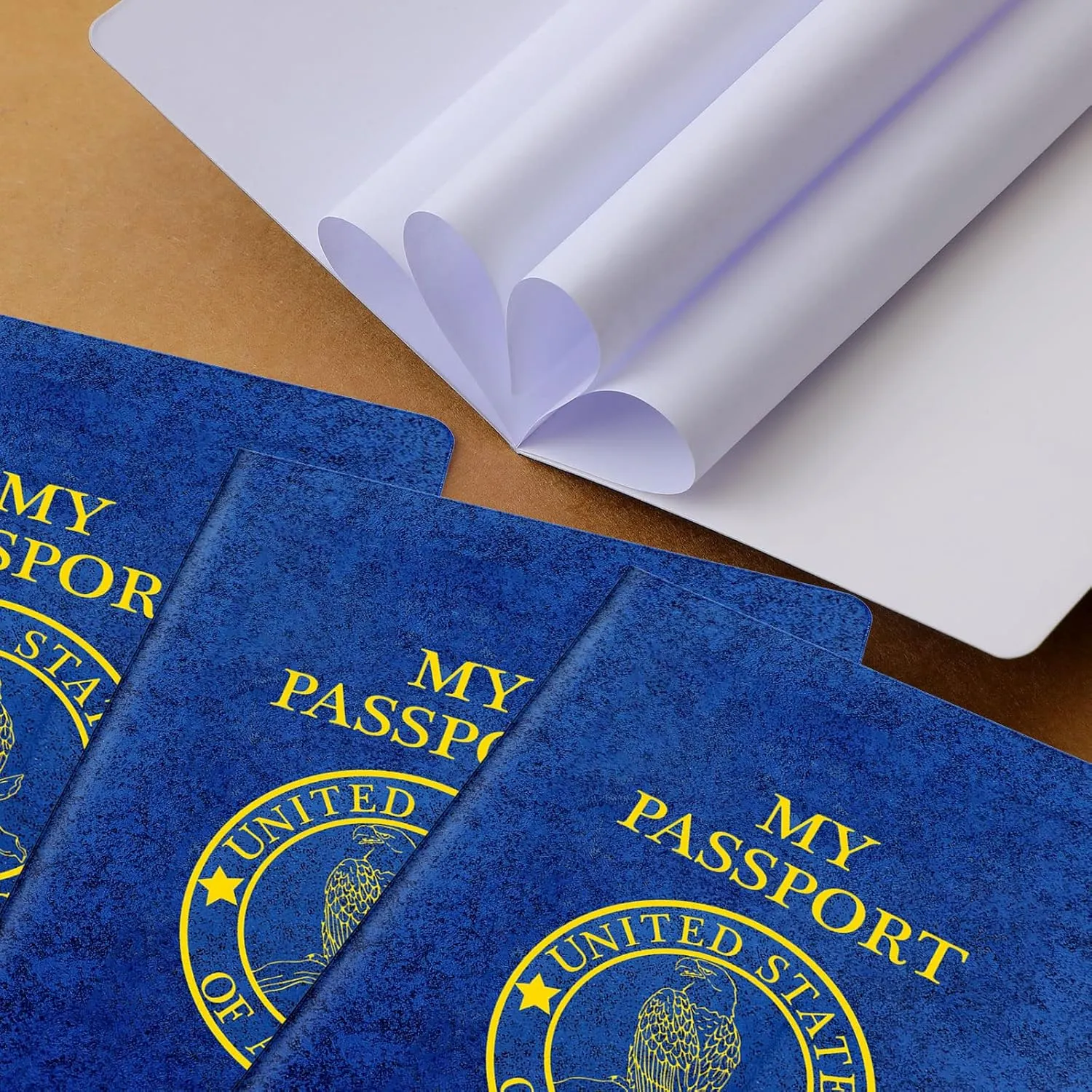 Woanger 50 Pcs Blank Passport Book Blue Passport Notebook Bulk 4 x 5.5 Inch Play Fake Pass Port Travel for Kid Operation World Travel Pretend School Activity (Classic)