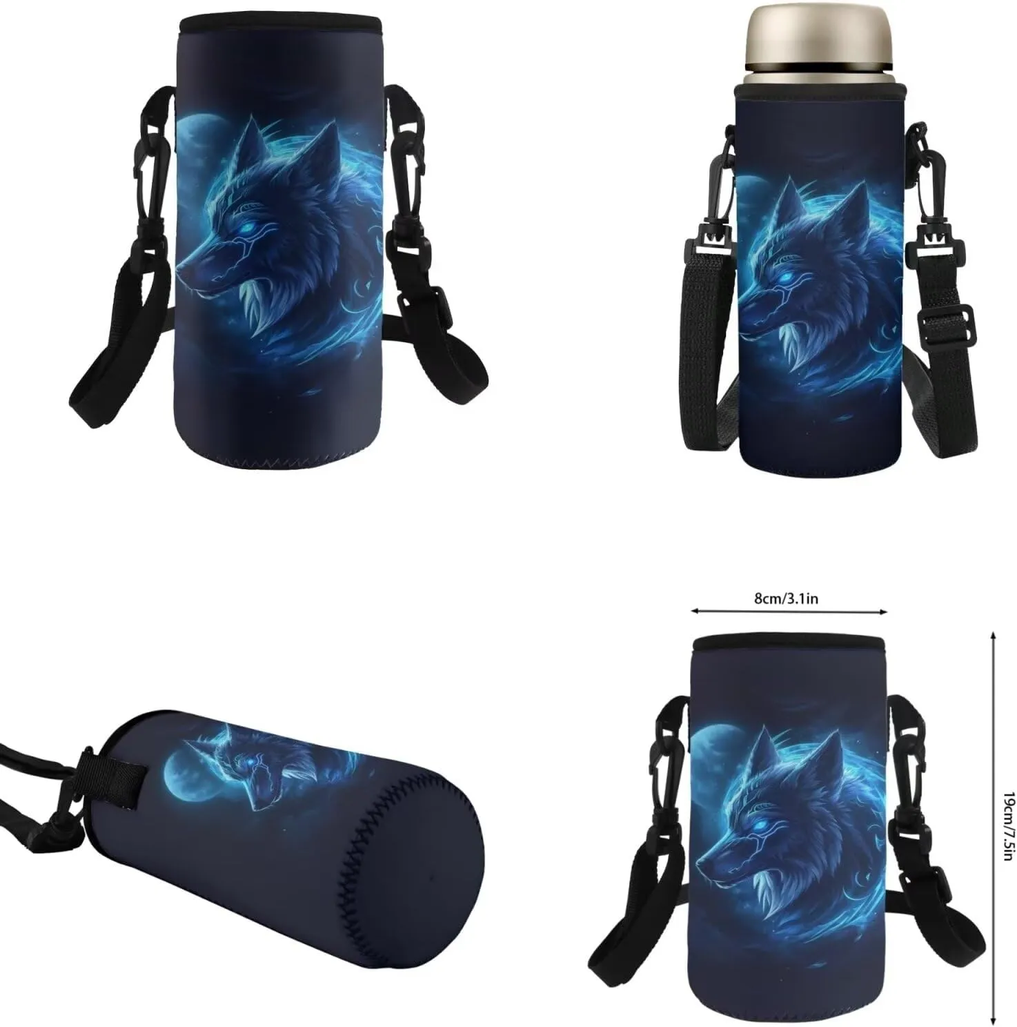 Wolf Backpack for Boys 8-12 Lightweight Blue Bookbags for 6th Grade Kids with Lunch Bag and Insulated Bottle and Bottle Sleeve for Teenager Boys Lightweight Middle School Bag Rucksack