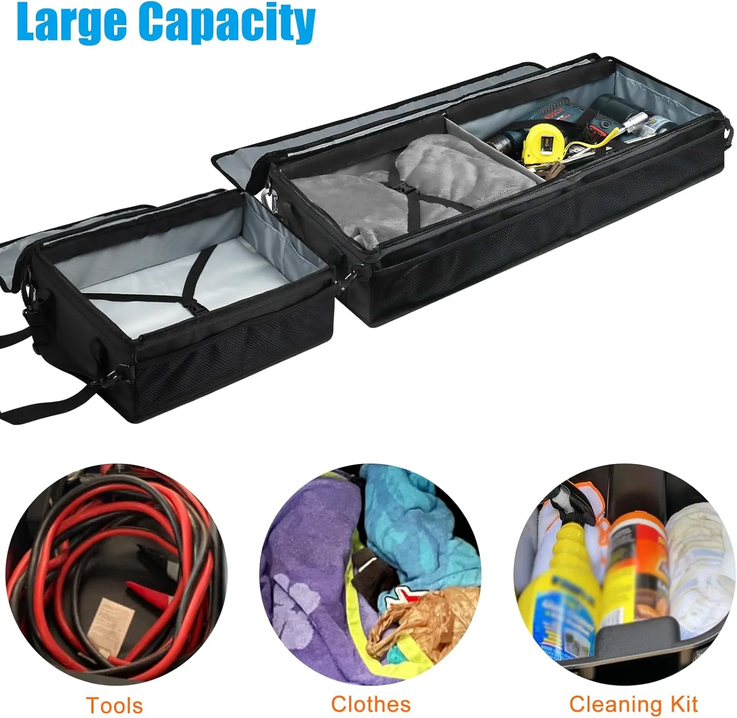 WOMACO Under Seat Storage Truck Tool Box Organizer for Truck, Underseat Storage Bae with Lid for Ford F150 F250 F350 (Black, for Truck Three Seats)