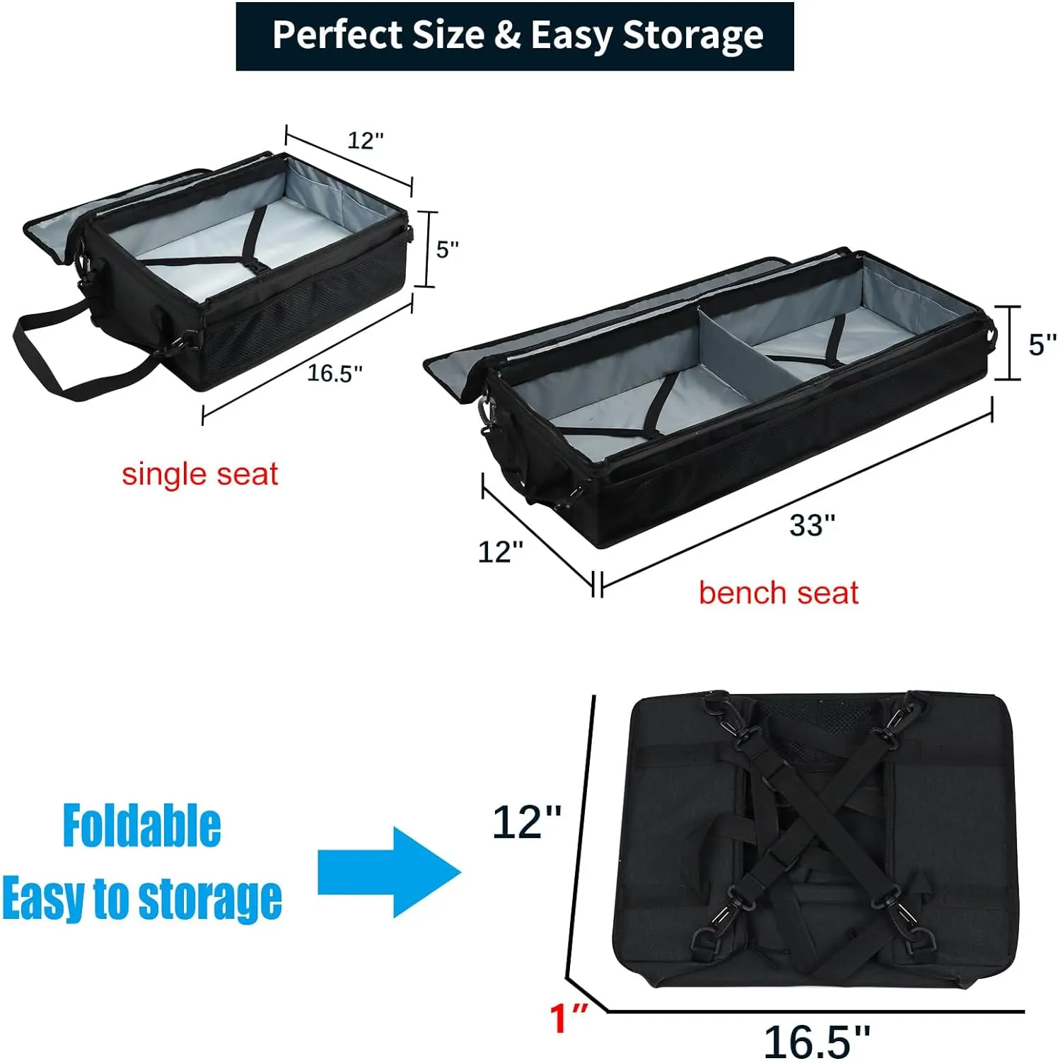 WOMACO Under Seat Storage Truck Tool Box Organizer for Truck, Underseat Storage Bae with Lid for Ford F150 F250 F350 (Black, for Truck Three Seats)