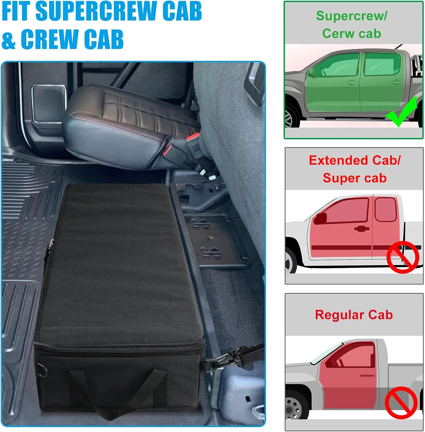 WOMACO Under Seat Storage Truck Tool Box Organizer for Truck, Underseat Storage Bae with Lid for Ford F150 F250 F350 (Black, for Truck Three Seats)