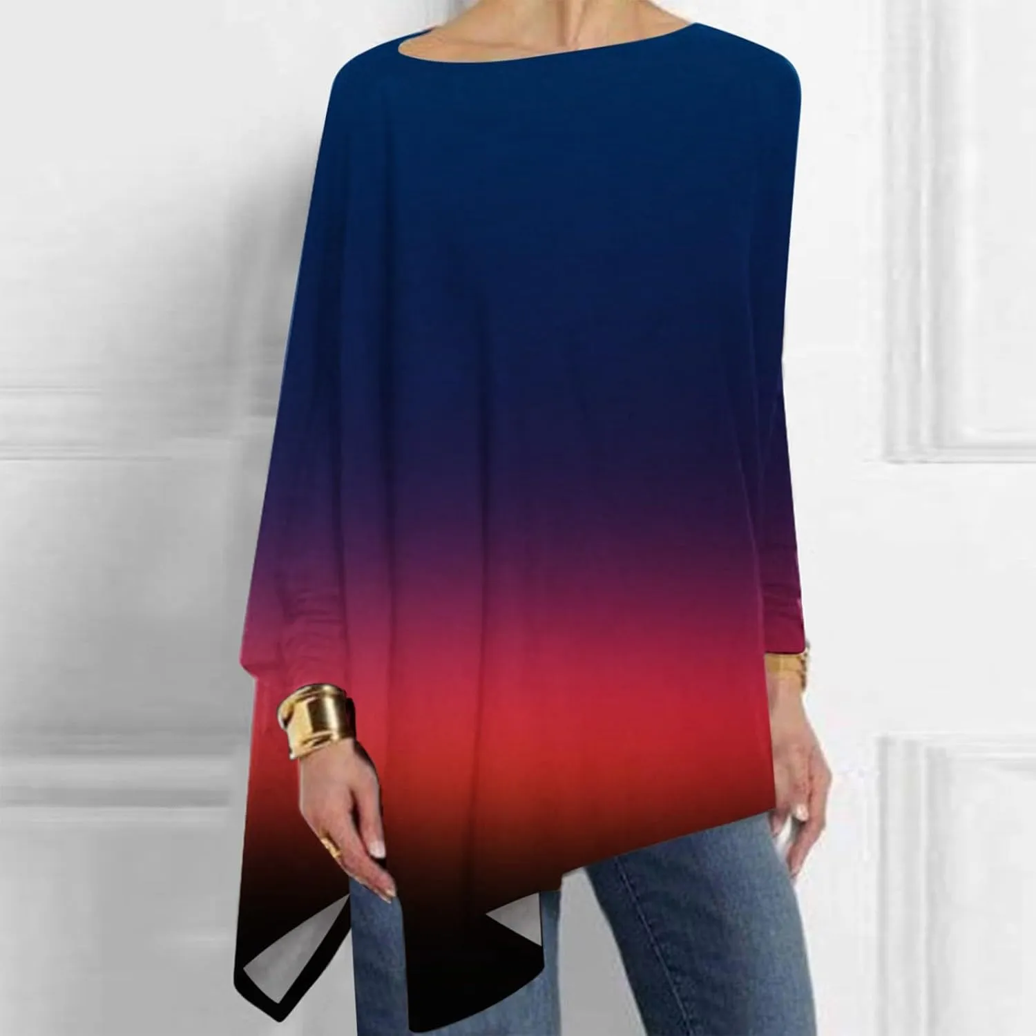 Women Cotton Linen Tshirt Tops, Trendy Plus Size Casual Blouse High Low Round Neck Tunic Tees Long Sleeves Blouses