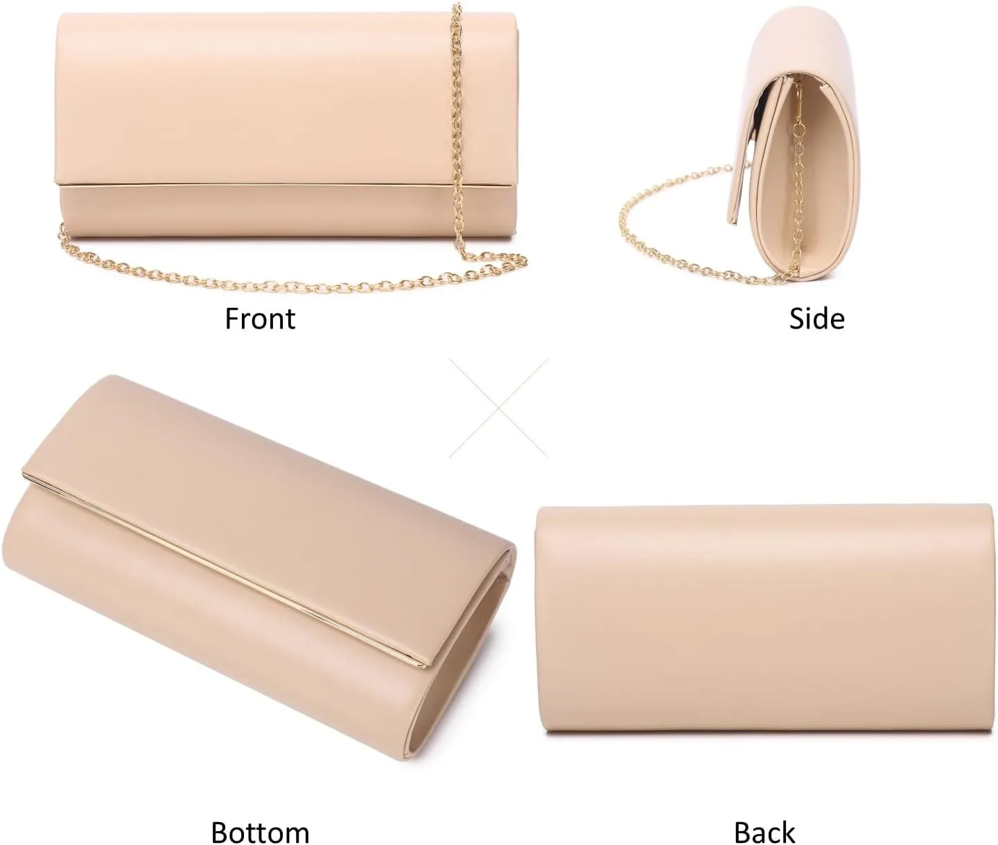Women Evening Bag Vegan Leather Clutch Purse Shoulder Crossbody Envelope Bag for Party Wedding Prom Bridal