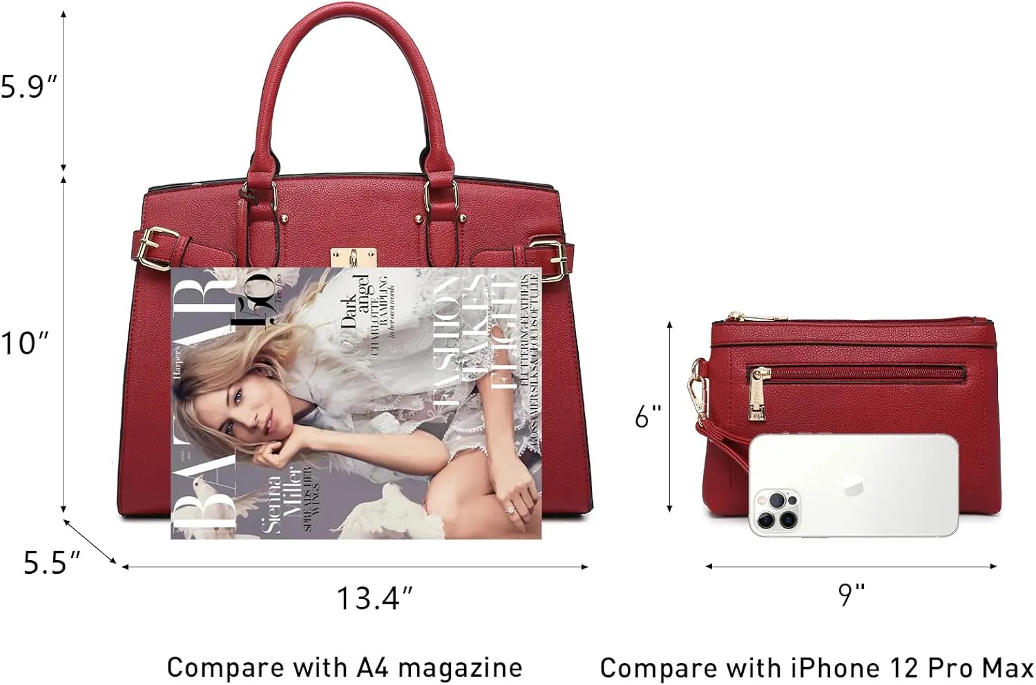 Women Handbags and Purses Fashion Satchel Tote Work Bags Top Handle Shoulder Purses with Matching Wristlet