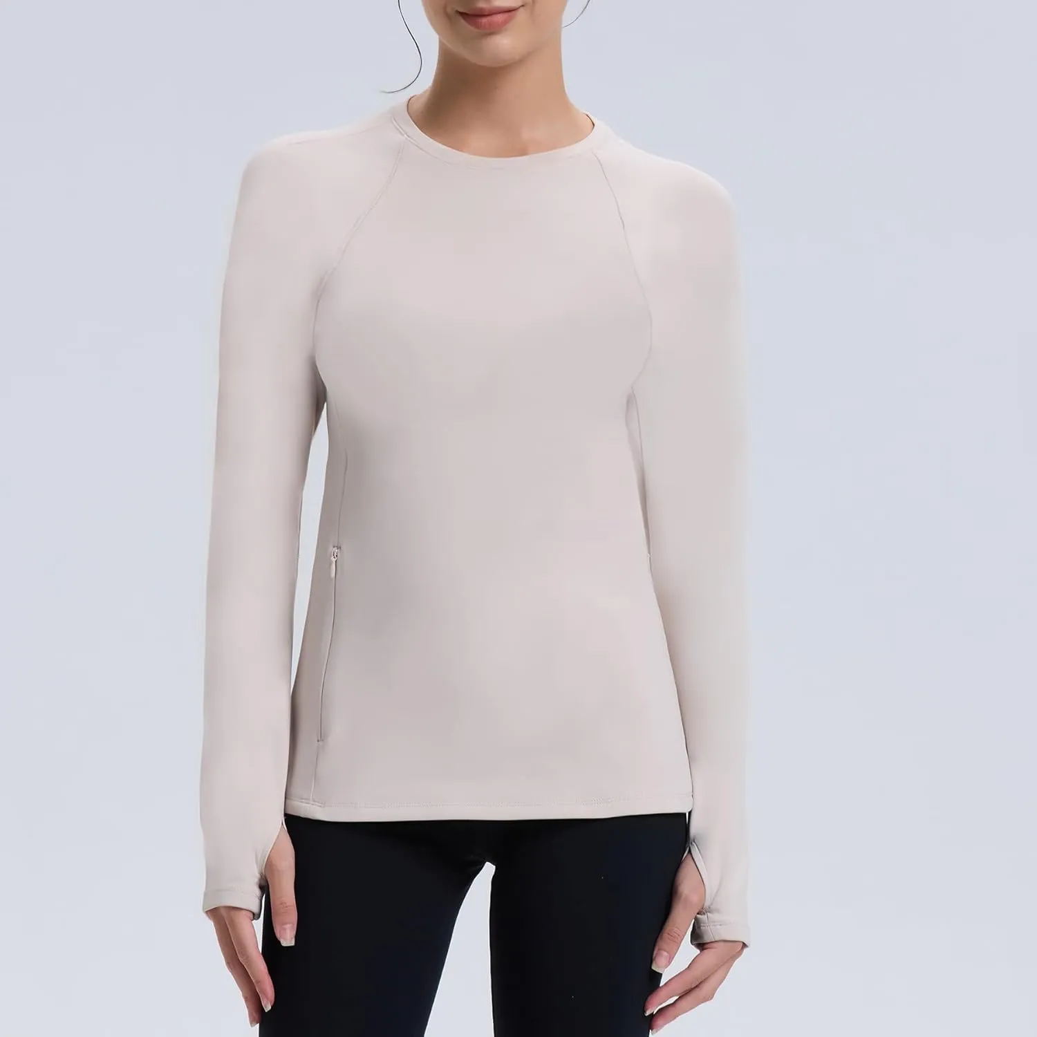 Women Thermal Long Sleeve Fleece Lined Shirts Running Workout Tops Cold Weather Gear Zipper Pockets