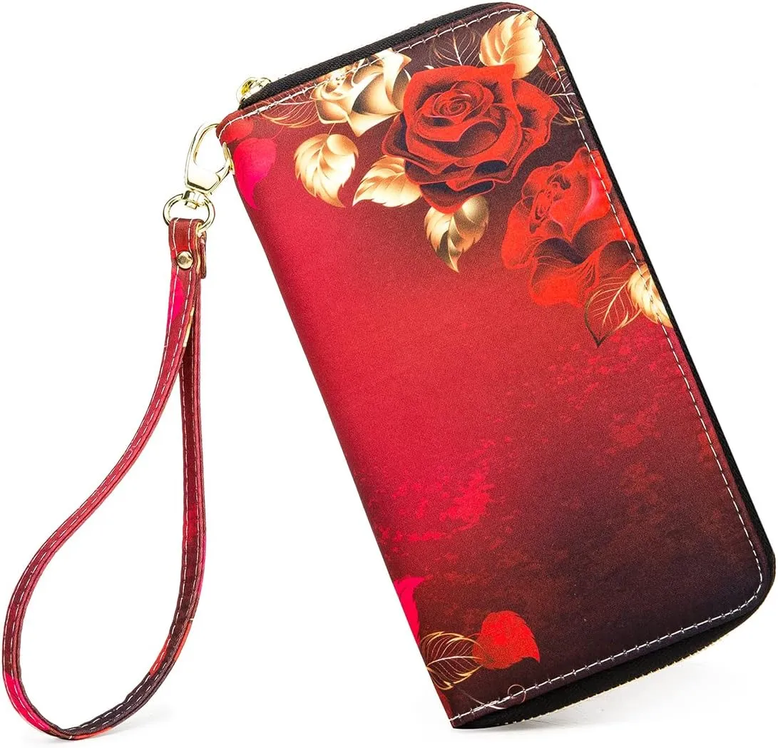 Women Wallet Card RFID For Womens Holder Blocking Credit Small Zipper Purse Pocket Bifold Slim Coin ID Ladies Wristlet Clutch Large Capacity Window Case Travel Zip Women's