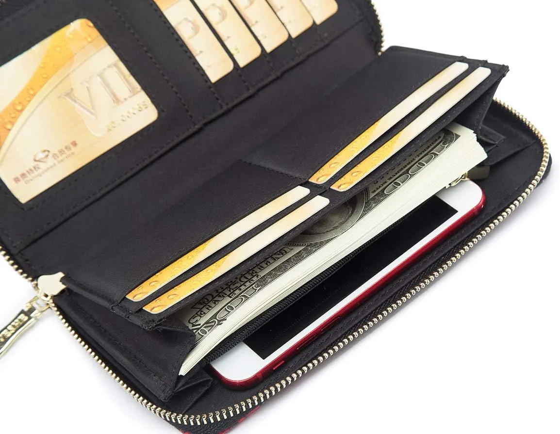 Women Wallet Card RFID For Womens Holder Blocking Credit Small Zipper Purse Pocket Bifold Slim Coin ID Ladies Wristlet Clutch Large Capacity Window Case Travel Zip Women's
