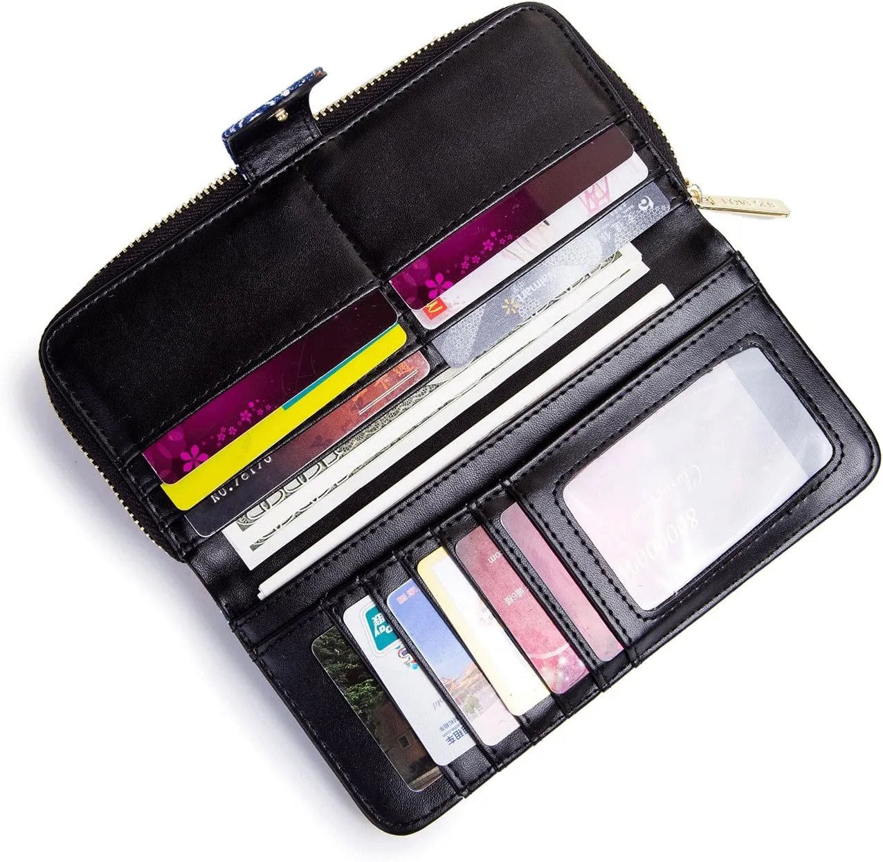 Women Wallet Card RFID For Womens Holder Blocking Credit Small Zipper Purse Pocket Bifold Slim Coin ID Ladies Wristlet Clutch Large Capacity Window Case Travel Zip Women's
