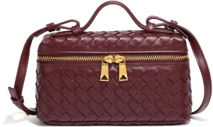 Women Woven Handbag, Soft Vegan Leather Square Box Clutch for Dinners and Dates, Trendy Cute Purses, Mini Tote Purse