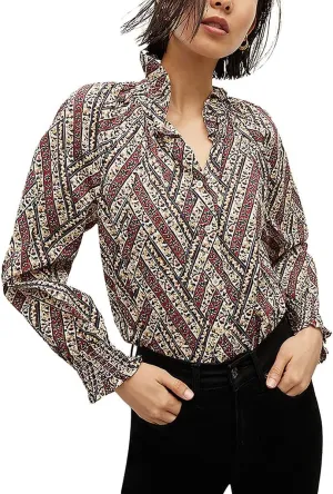 Womens Calisto Cropped Bishop Sleeve Button-Down Top