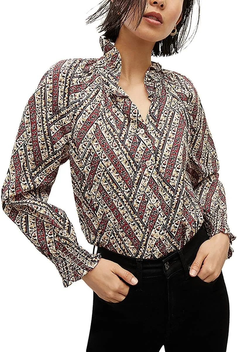 Womens Calisto Cropped Bishop Sleeve Button-Down Top
