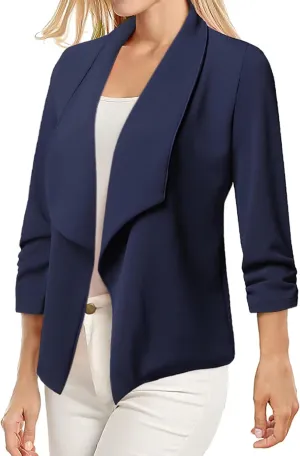 Womens Casual Blazer Lightweight 3/4 Sleeves Short Open Front Office Jacket