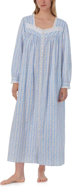 Women's Cotton Long Robe, Button Front, Long Sleeve, Soft & Lightweight Loungewear
