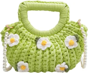Women's Handmade Purses Tote Bag Cotton Thread Crochet Crossbody Shoulder Bag DIY Knit Woven Handbag Shell Clutch