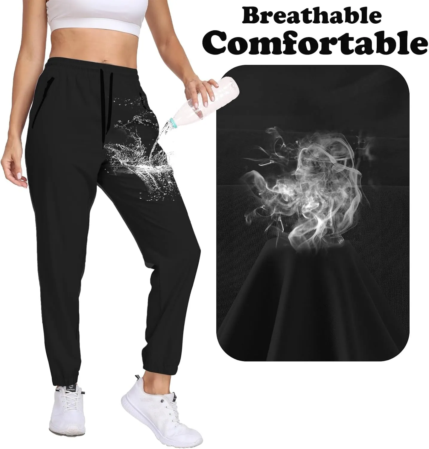Womens Hiking Pants Waterproof Quick Dry Elastic Waist Drawstring Sweatpants UPF 50  Lightweight Travel Casual