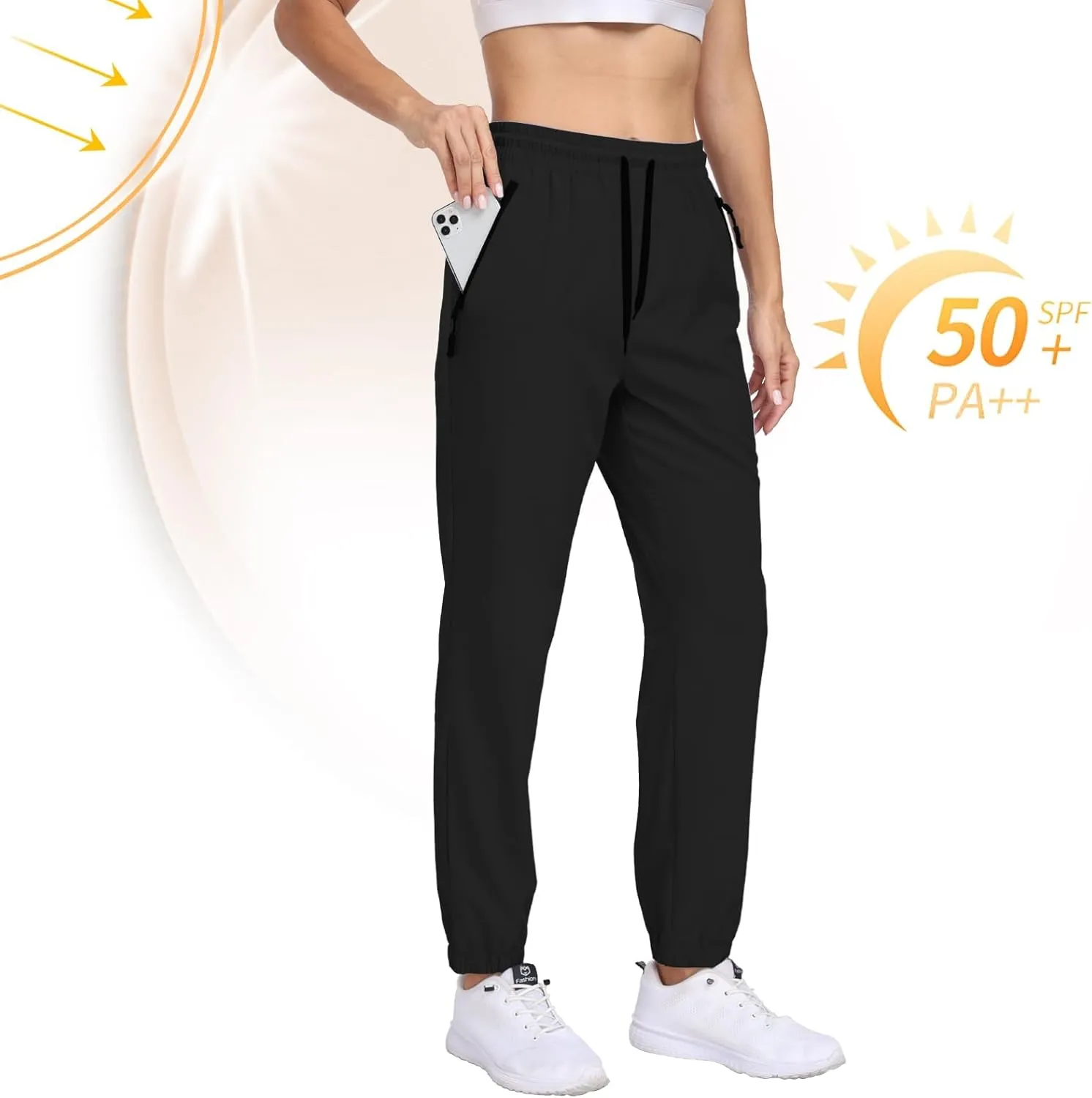 Womens Hiking Pants Waterproof Quick Dry Elastic Waist Drawstring Sweatpants UPF 50  Lightweight Travel Casual