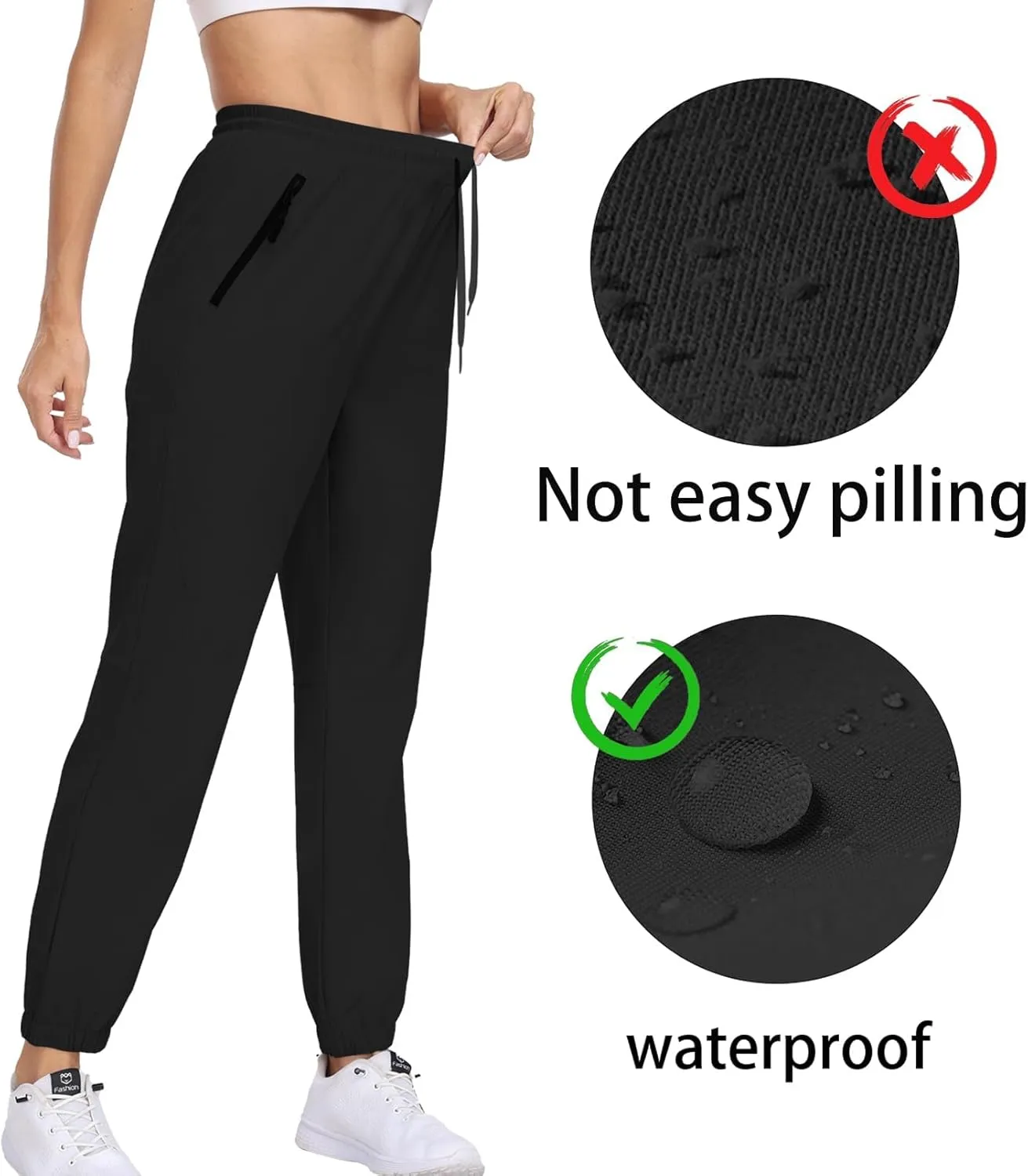 Womens Hiking Pants Waterproof Quick Dry Elastic Waist Drawstring Sweatpants UPF 50  Lightweight Travel Casual