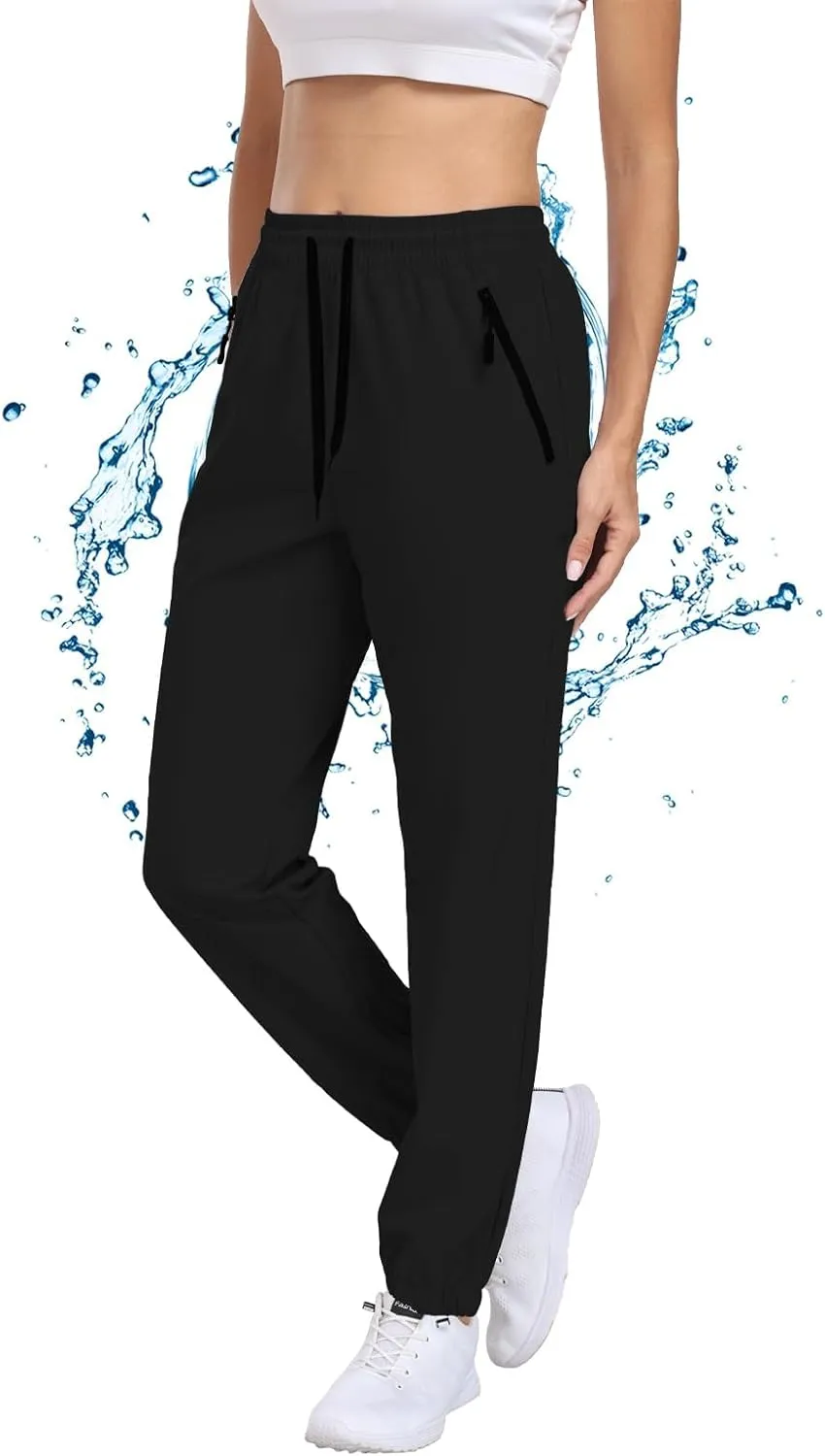 Womens Hiking Pants Waterproof Quick Dry Elastic Waist Drawstring Sweatpants UPF 50  Lightweight Travel Casual