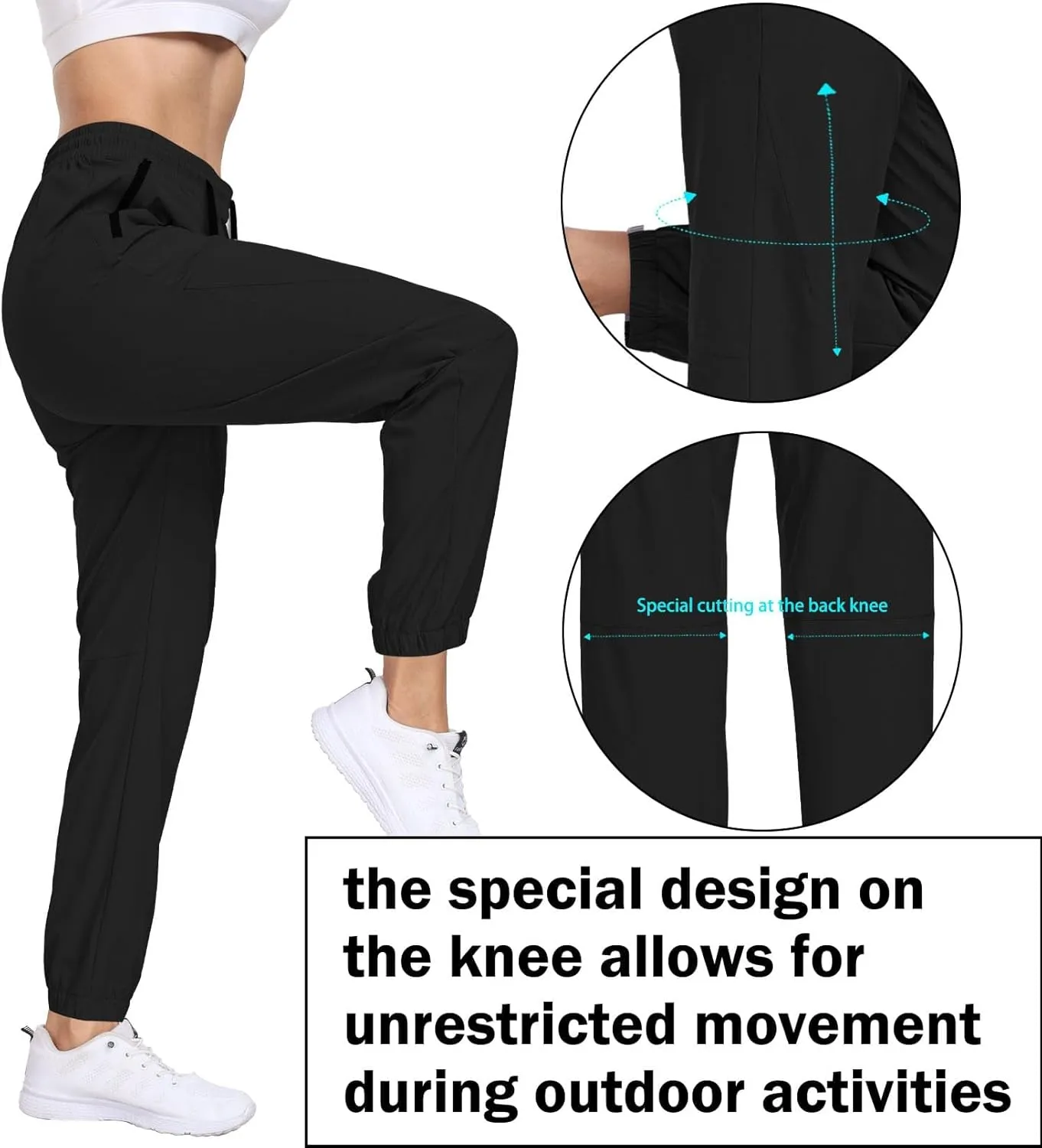 Womens Hiking Pants Waterproof Quick Dry Elastic Waist Drawstring Sweatpants UPF 50  Lightweight Travel Casual