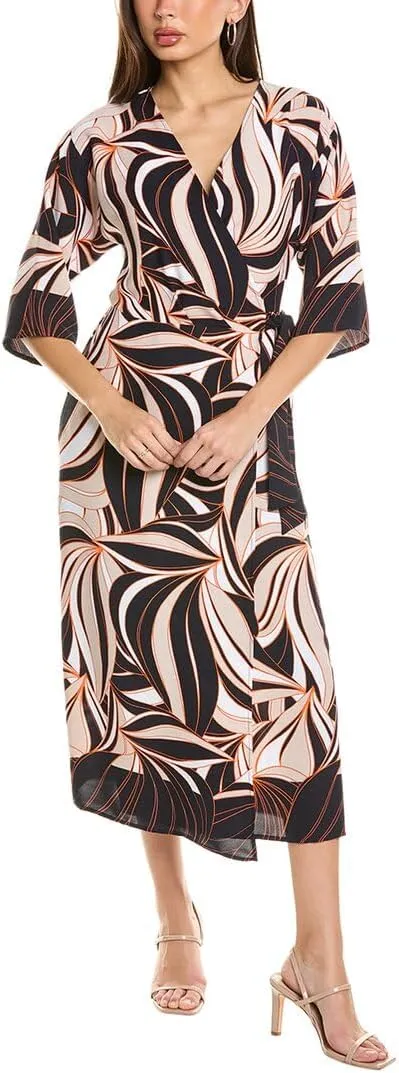 Womens Midi Wrap Dress, 4, Beige