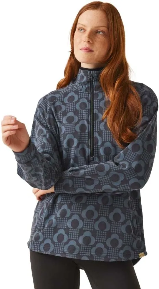 Womens Orla Kiely Half Zip Pullover Fleece - Rain Cloud Black - 12