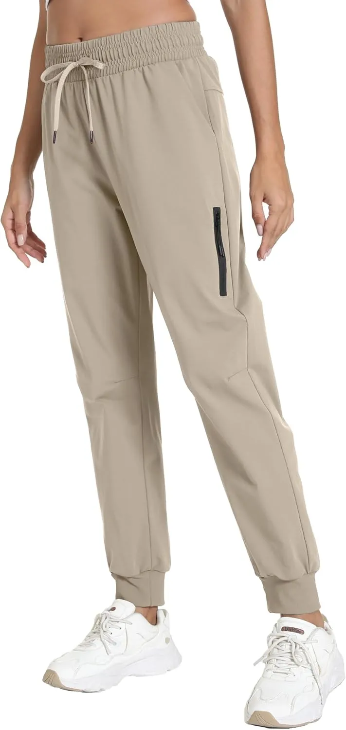 Women's Quick-Dry Lightweight Joggers - Elastic Waist Hiking Pants with Pockets for Outdoor, Athletic & Travel