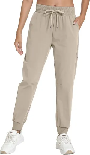 Women's Quick-Dry Lightweight Joggers - Elastic Waist Hiking Pants with Pockets for Outdoor, Athletic & Travel