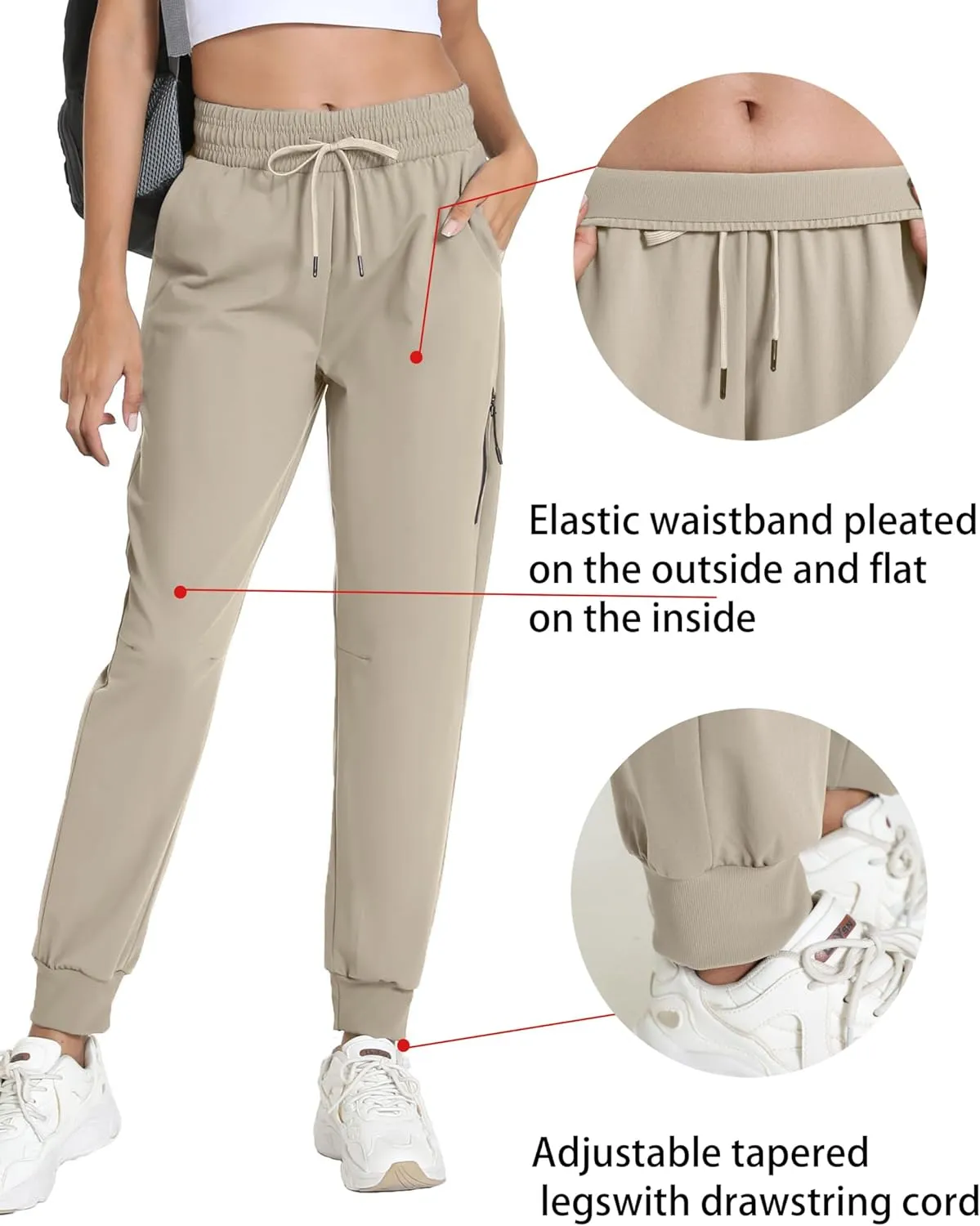 Women's Quick-Dry Lightweight Joggers - Elastic Waist Hiking Pants with Pockets for Outdoor, Athletic & Travel