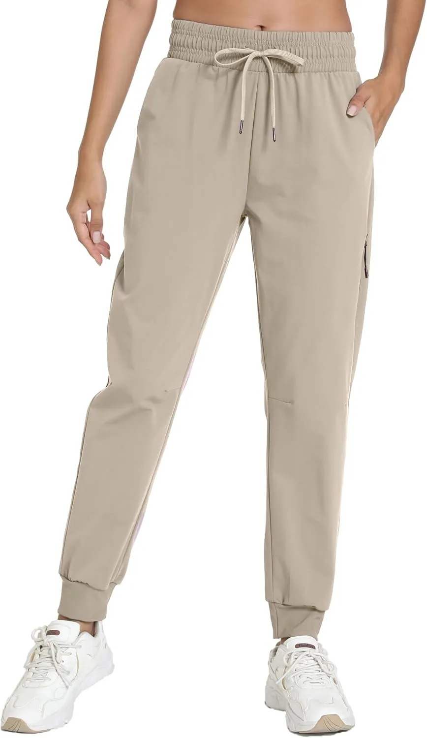 Women's Quick-Dry Lightweight Joggers - Elastic Waist Hiking Pants with Pockets for Outdoor, Athletic & Travel