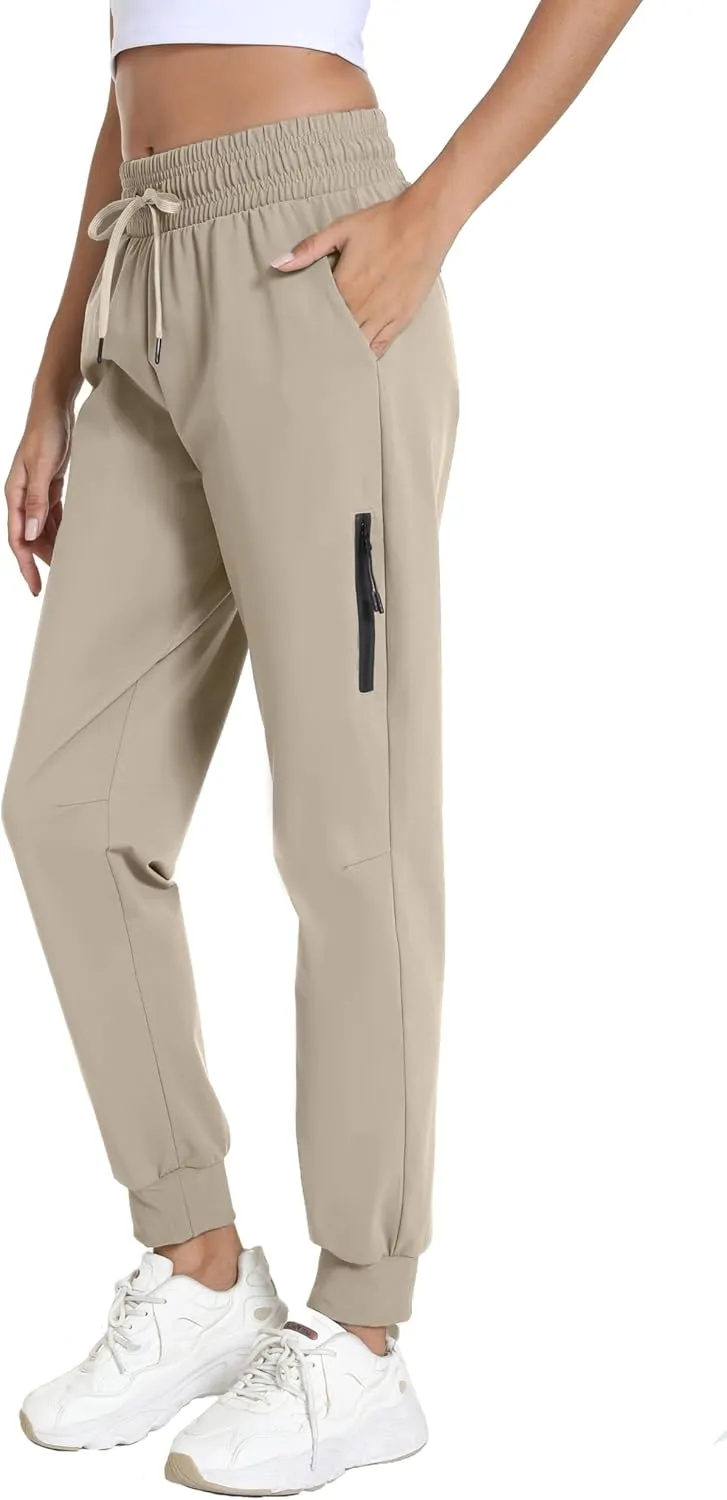 Women's Quick-Dry Lightweight Joggers - Elastic Waist Hiking Pants with Pockets for Outdoor, Athletic & Travel