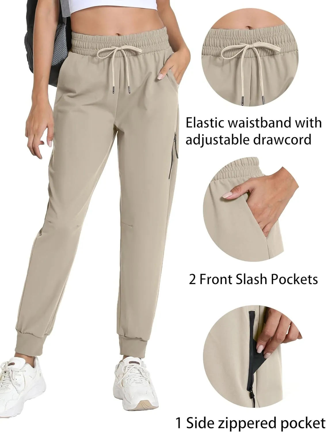Women's Quick-Dry Lightweight Joggers - Elastic Waist Hiking Pants with Pockets for Outdoor, Athletic & Travel