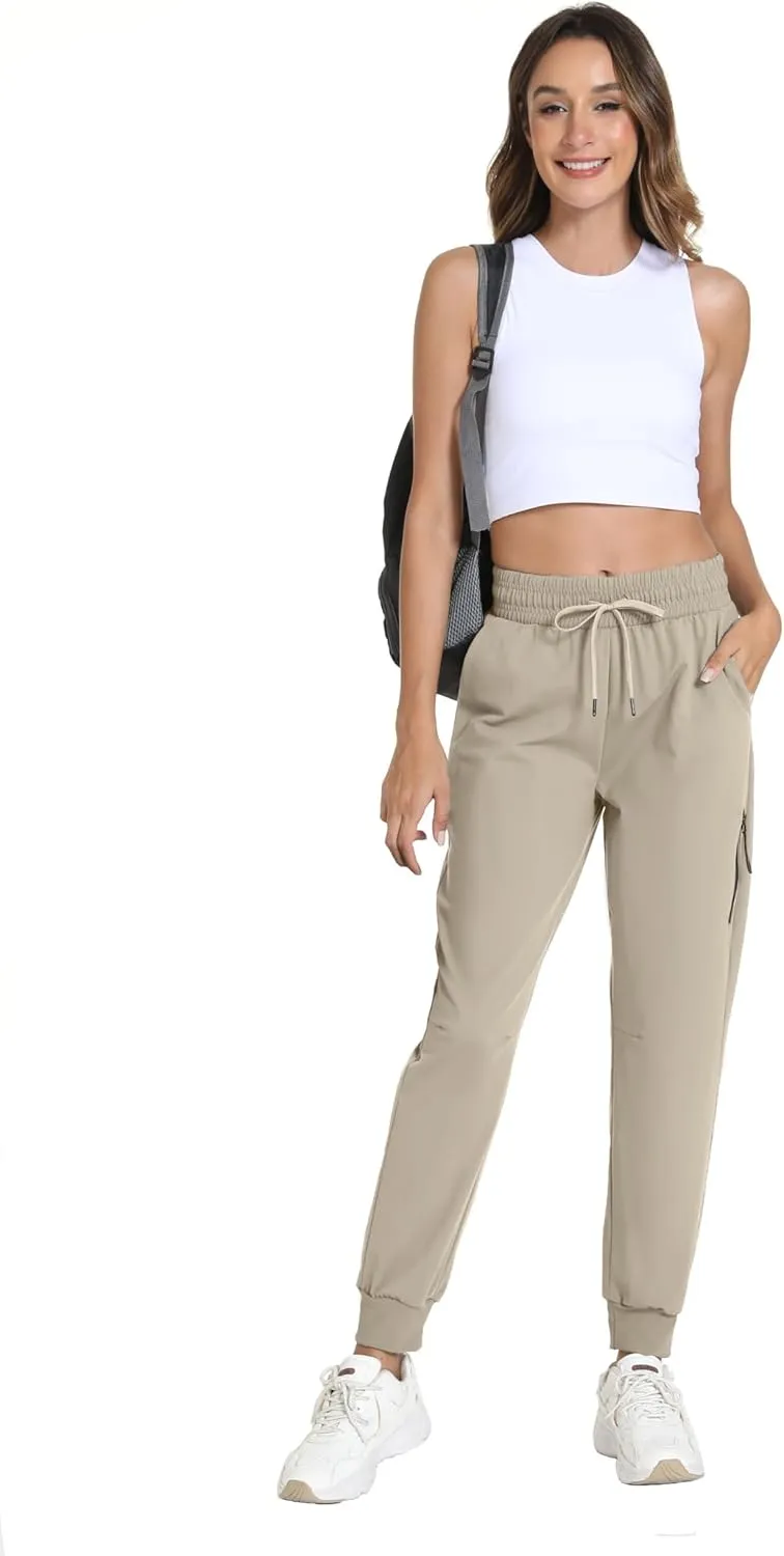 Women's Quick-Dry Lightweight Joggers - Elastic Waist Hiking Pants with Pockets for Outdoor, Athletic & Travel