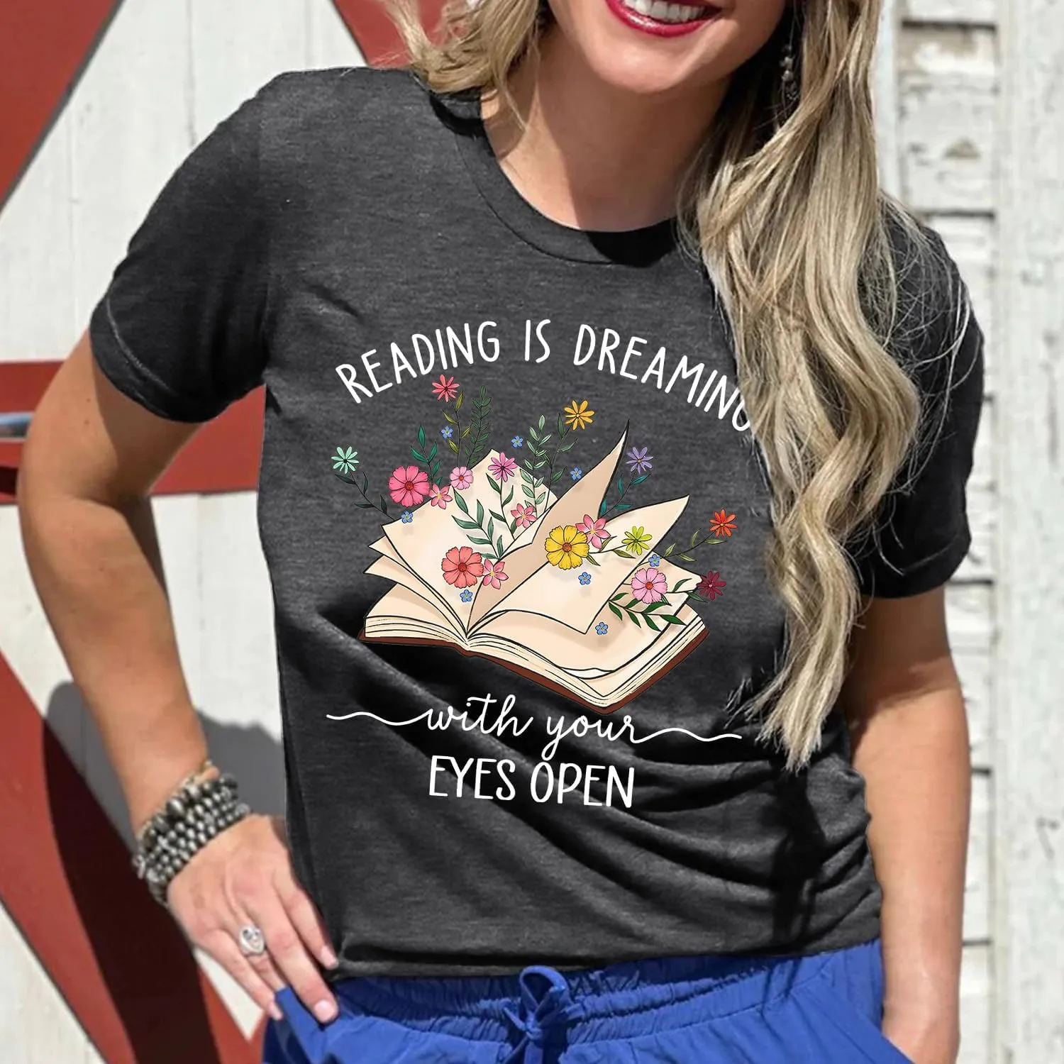 Womens Reading Shirts Book Lover Bookworms T-Shirt Book Heart Tops