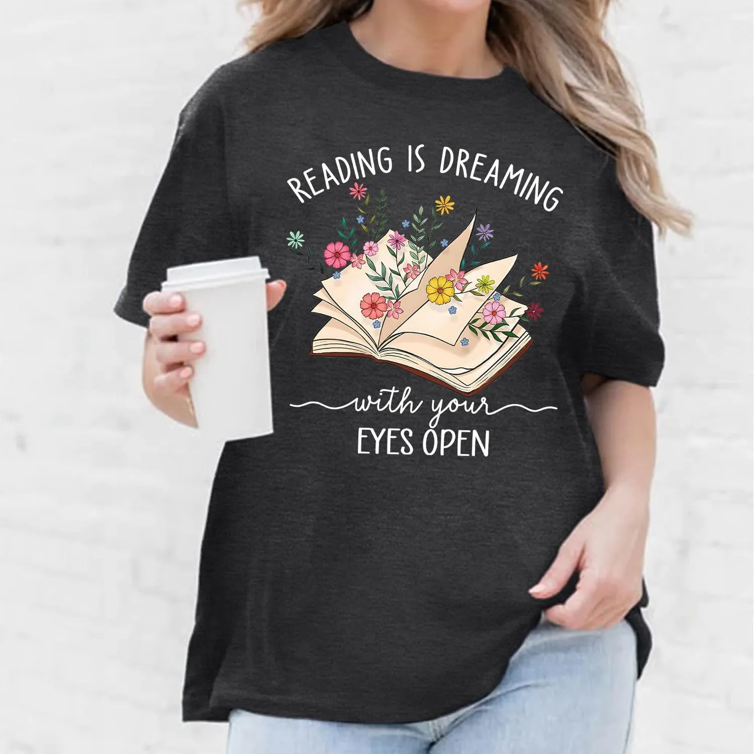 Womens Reading Shirts Book Lover Bookworms T-Shirt Book Heart Tops