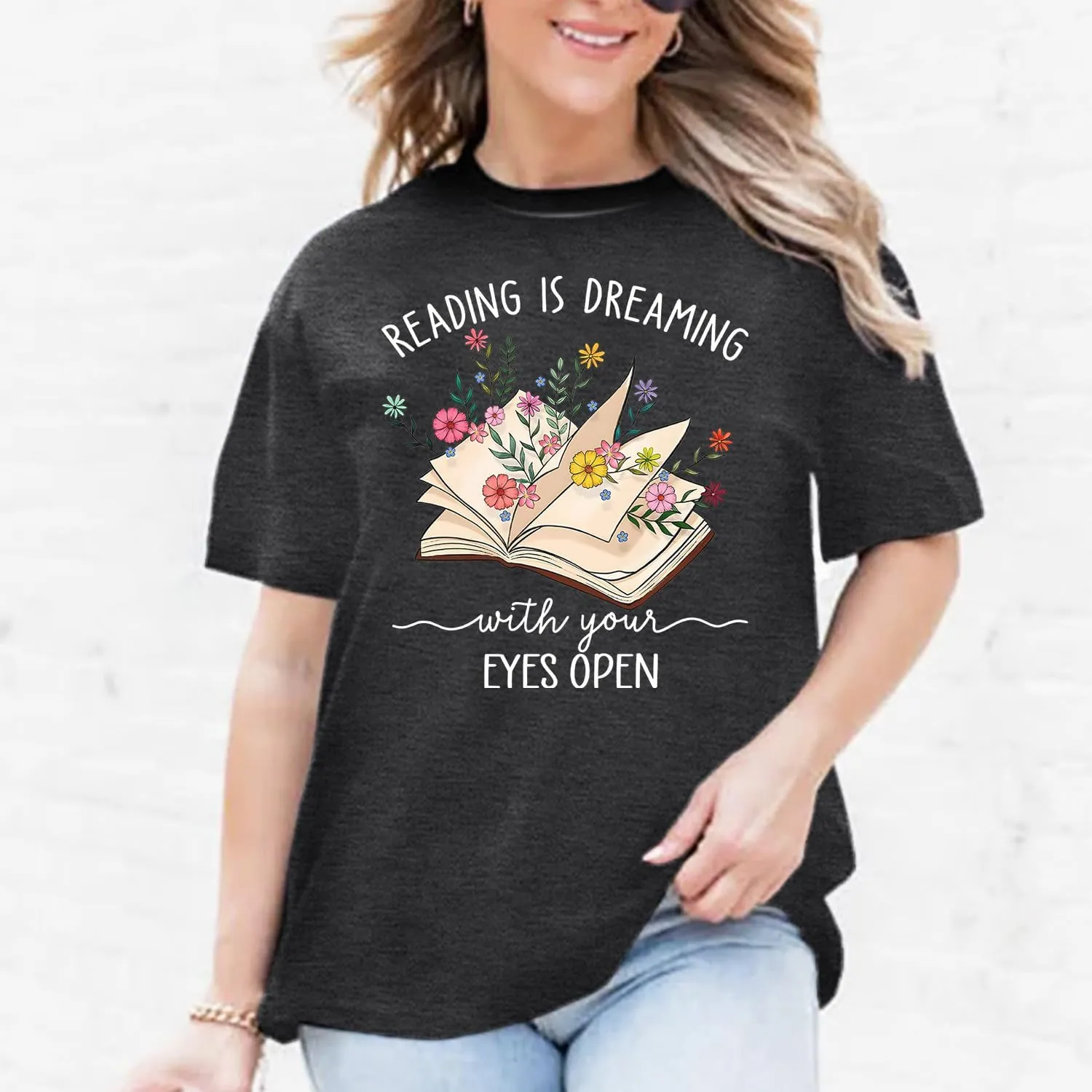 Womens Reading Shirts Book Lover Bookworms T-Shirt Book Heart Tops