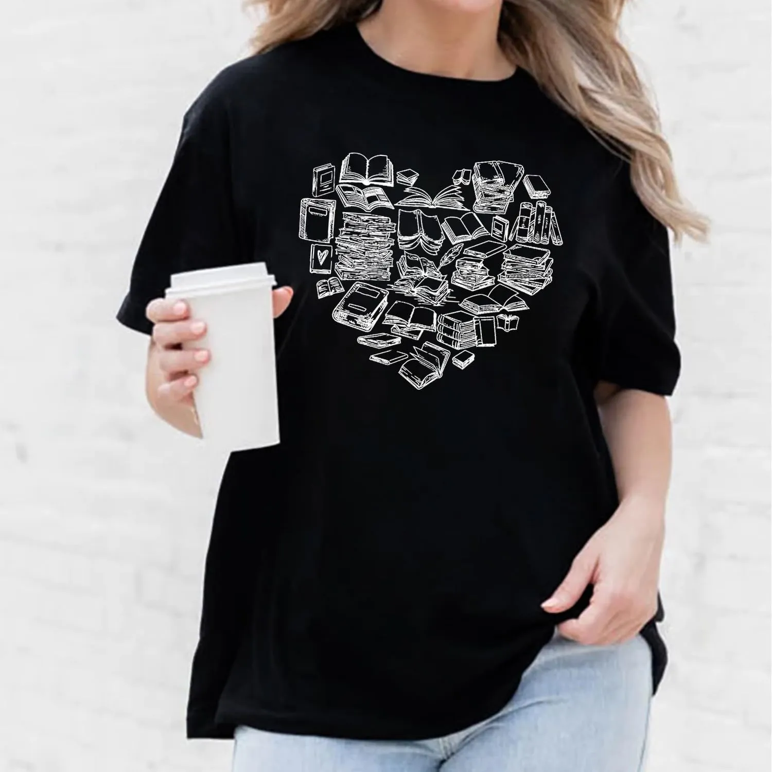 Womens Reading Shirts Book Lover Bookworms T-Shirt Book Heart Tops